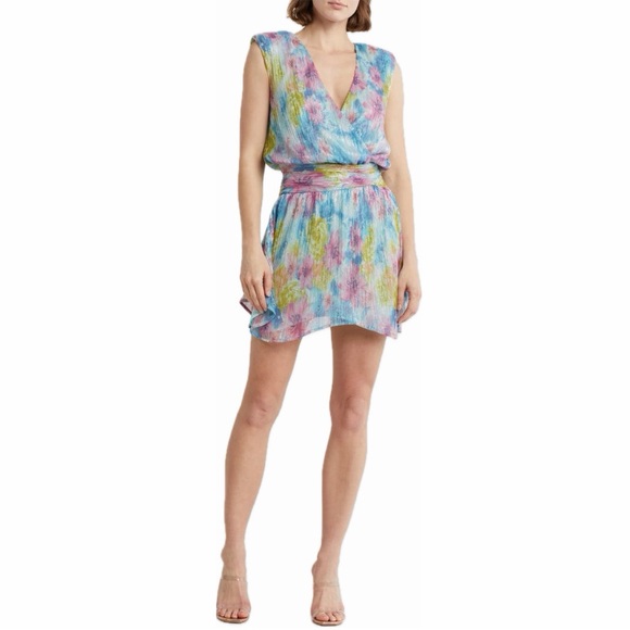 NWT Ramy Brook “Matilda Floral Sleeveless Plissé Minidress” - Picture 1 of 10